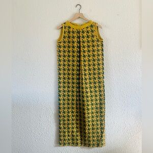 Vintage 60s Handmade Yellow & Green Houndstooth Column Dress